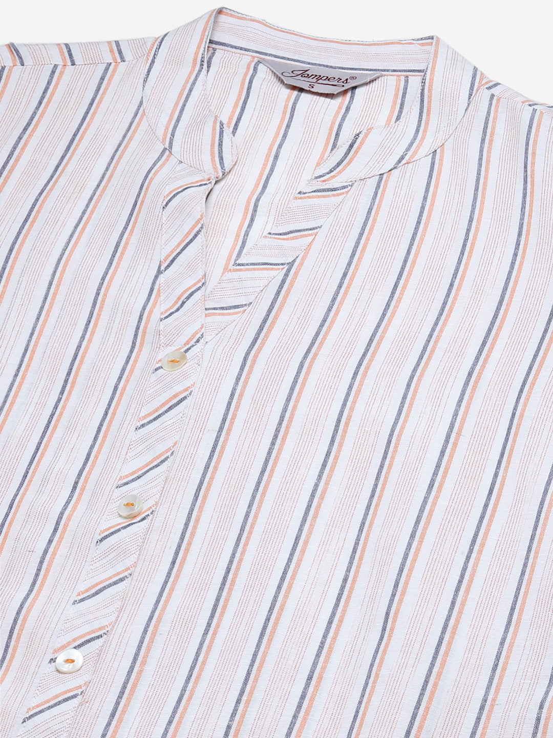 Jompers Women White & Orange Striped Indigo Fusion Kurta - Distacart