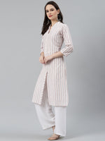 Thumbnail for Jompers Women White & Orange Striped Indigo Fusion Kurta - Distacart