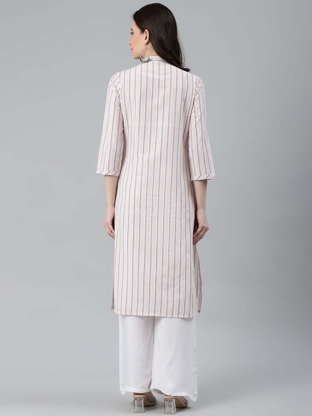 Jompers Women White & Orange Striped Indigo Fusion Kurta - Distacart