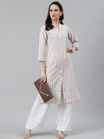 Thumbnail for Jompers Women White & Orange Striped Indigo Fusion Kurta - Distacart