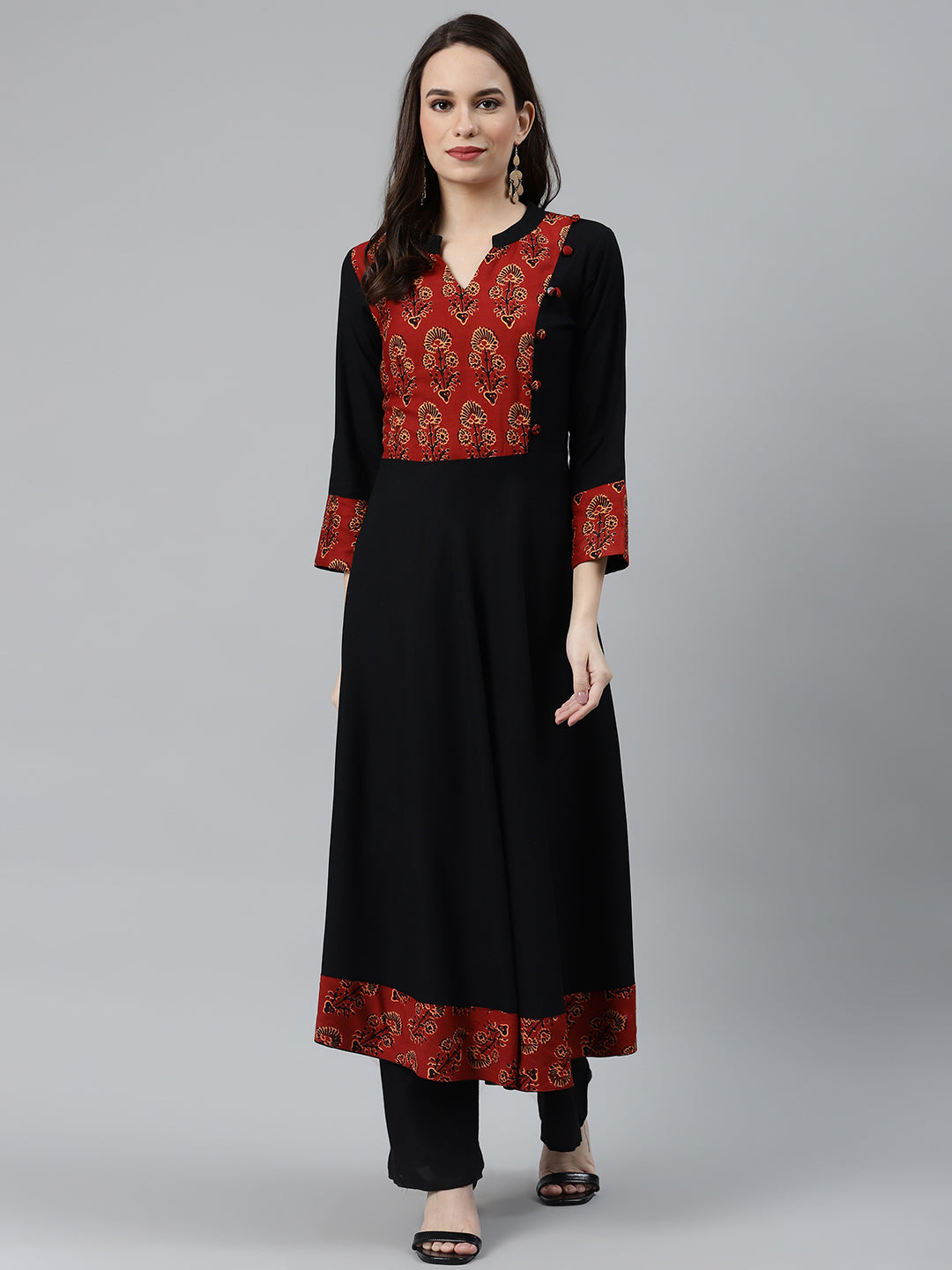 Jompers Women Black & Brown Printed Yoke Design Anarkali Kurta - Distacart