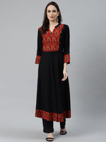 Thumbnail for Jompers Women Black & Brown Printed Yoke Design Anarkali Kurta - Distacart