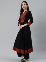 Thumbnail for Jompers Women Black & Brown Printed Yoke Design Anarkali Kurta - Distacart