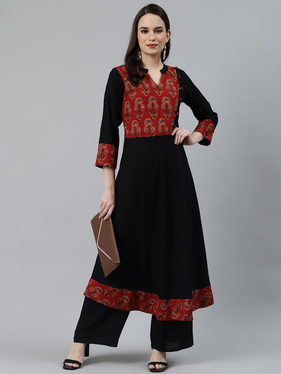 Jompers Women Black & Brown Printed Yoke Design Anarkali Kurta - Distacart