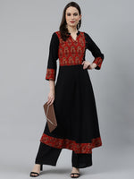 Thumbnail for Jompers Women Black & Brown Printed Yoke Design Anarkali Kurta - Distacart