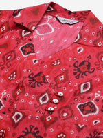 Thumbnail for Jompers Women Coral Red & Black Ethnic Motifs Printed Angrakha Anarkali Kurta - Distacart
