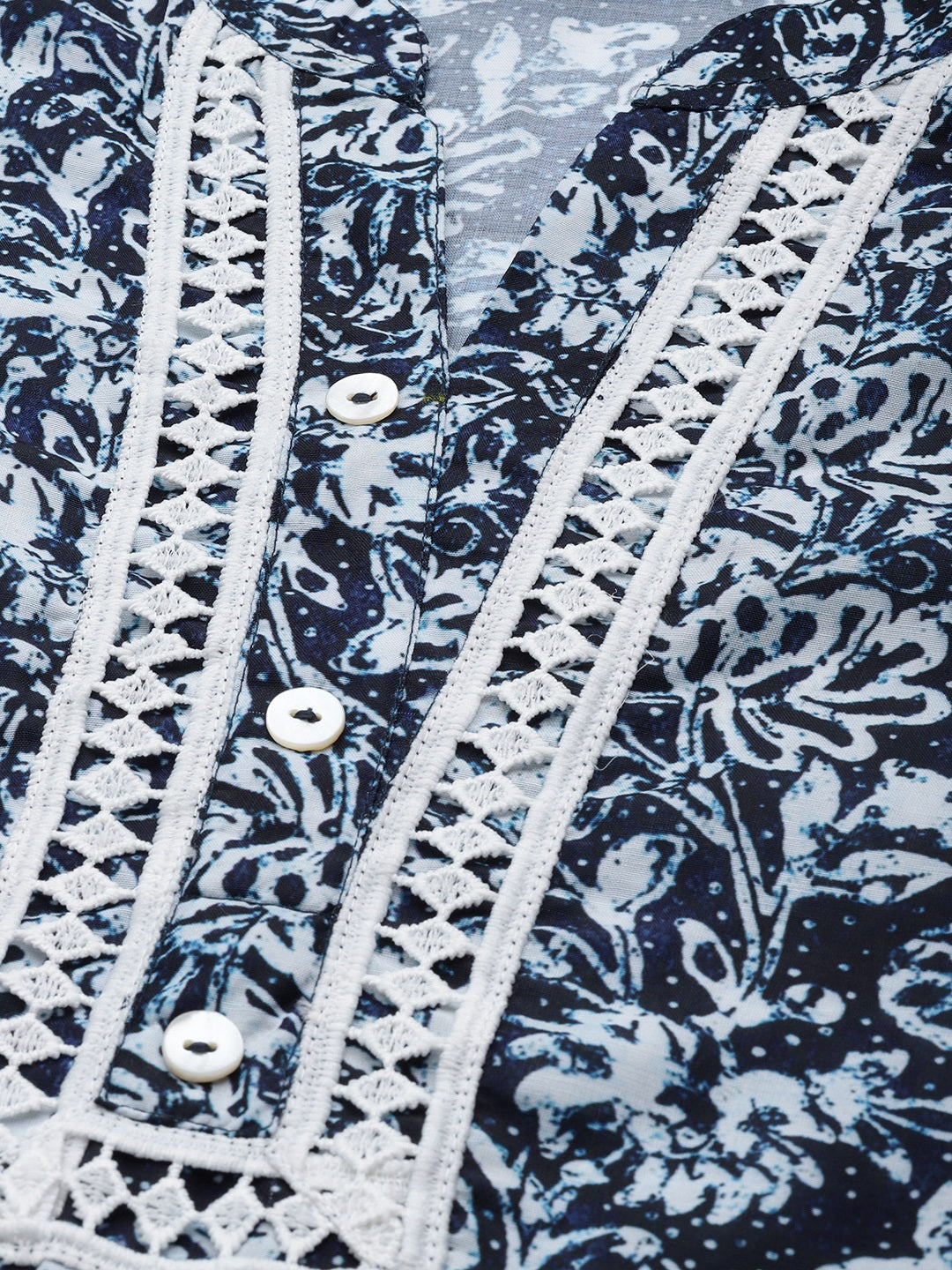 Jompers Women Navy Blue & Off White Ethnic Motifs Printed Kurta - Distacart