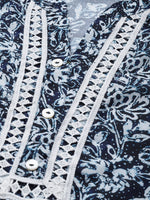Thumbnail for Jompers Women Navy Blue & Off White Ethnic Motifs Printed Kurta - Distacart