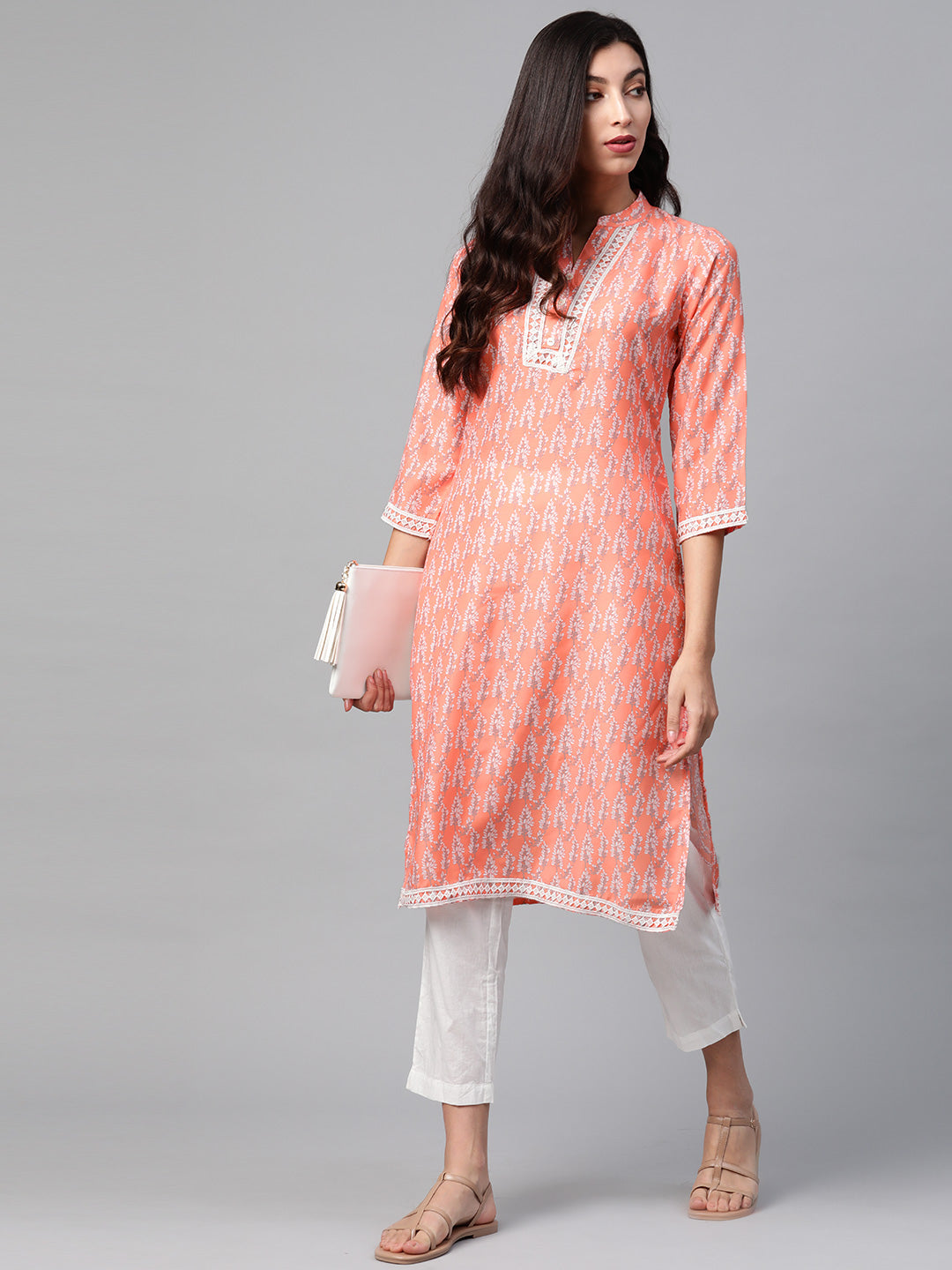 Jompers Women Orange & Off White Ethnic Motifs Printed Kurta - Distacart
