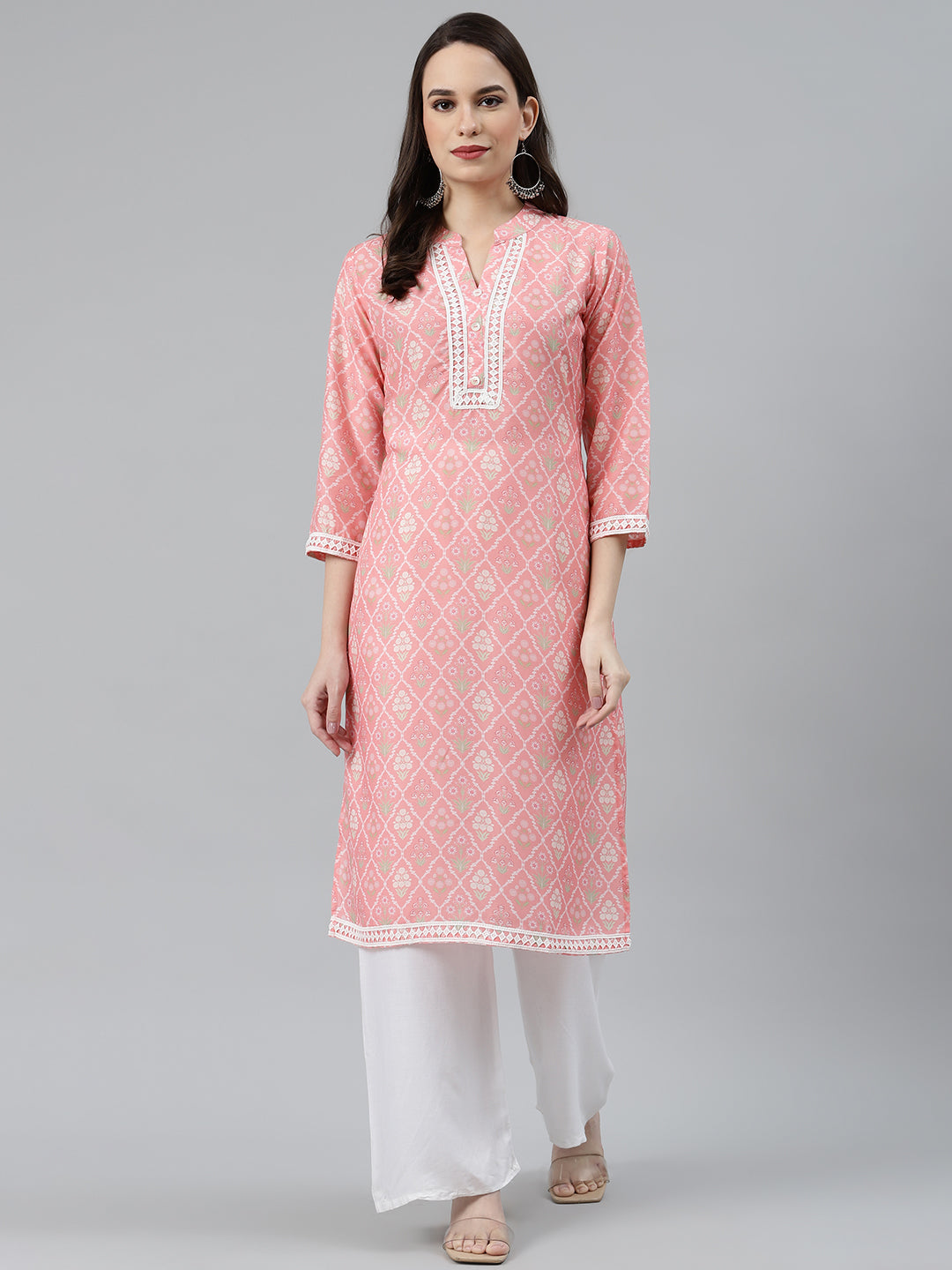 Jompers Women Pink & Off White Floral Printed Kurta - Distacart