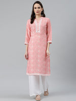 Thumbnail for Jompers Women Pink & Off White Floral Printed Kurta - Distacart