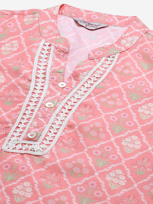 Jompers Women Pink & Off White Floral Printed Kurta - Distacart