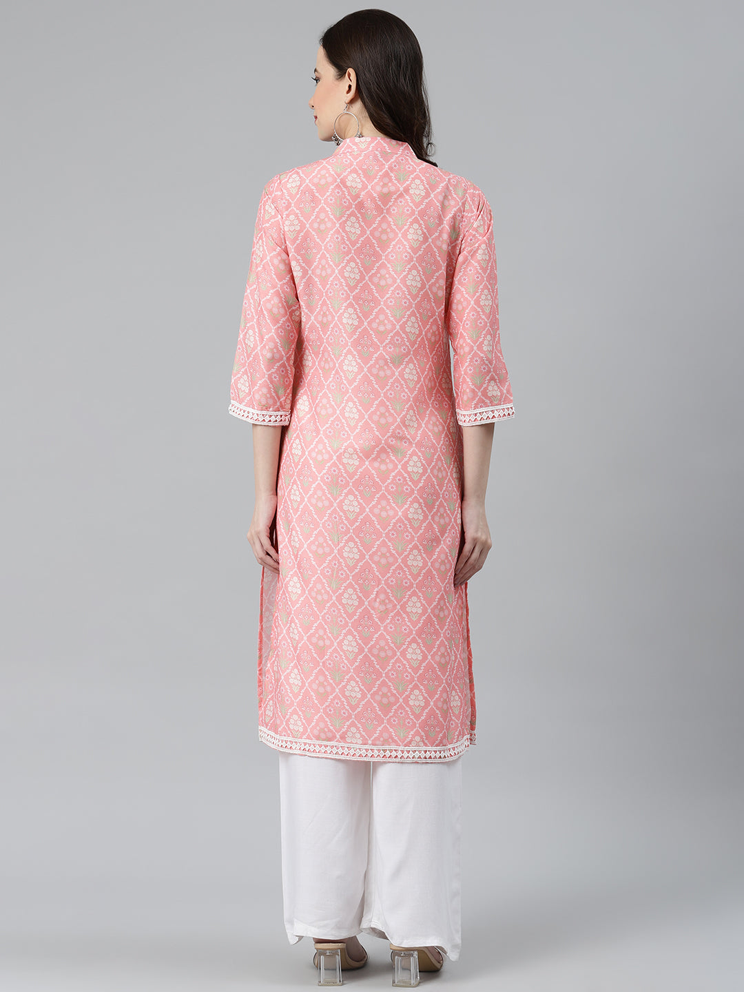 Jompers Women Pink & Off White Floral Printed Kurta - Distacart