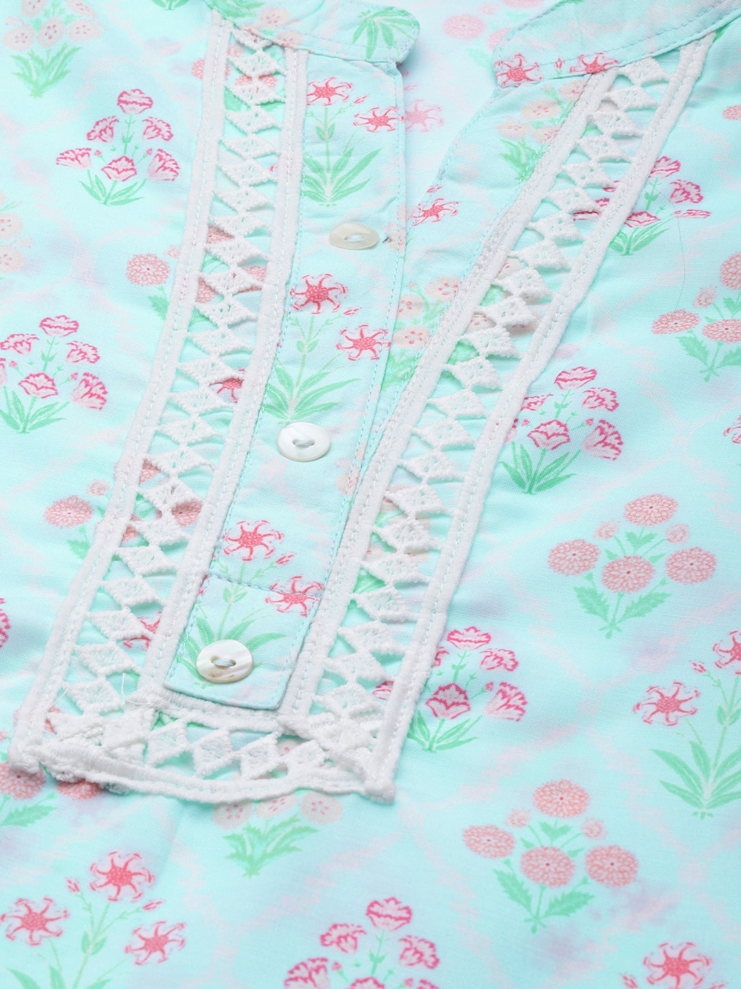 Jompers Women Sky Blue & Off White Floral Printed Kurta - Distacart