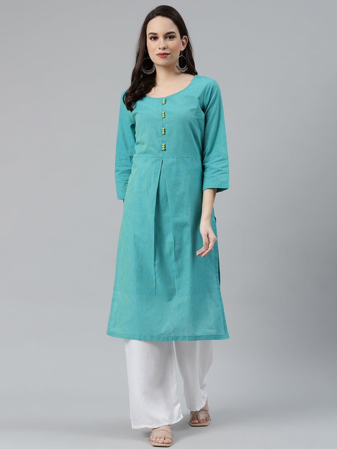 Jompers Women Blue Woven Design Pure Cotton Straight Pleated Kurta - Distacart