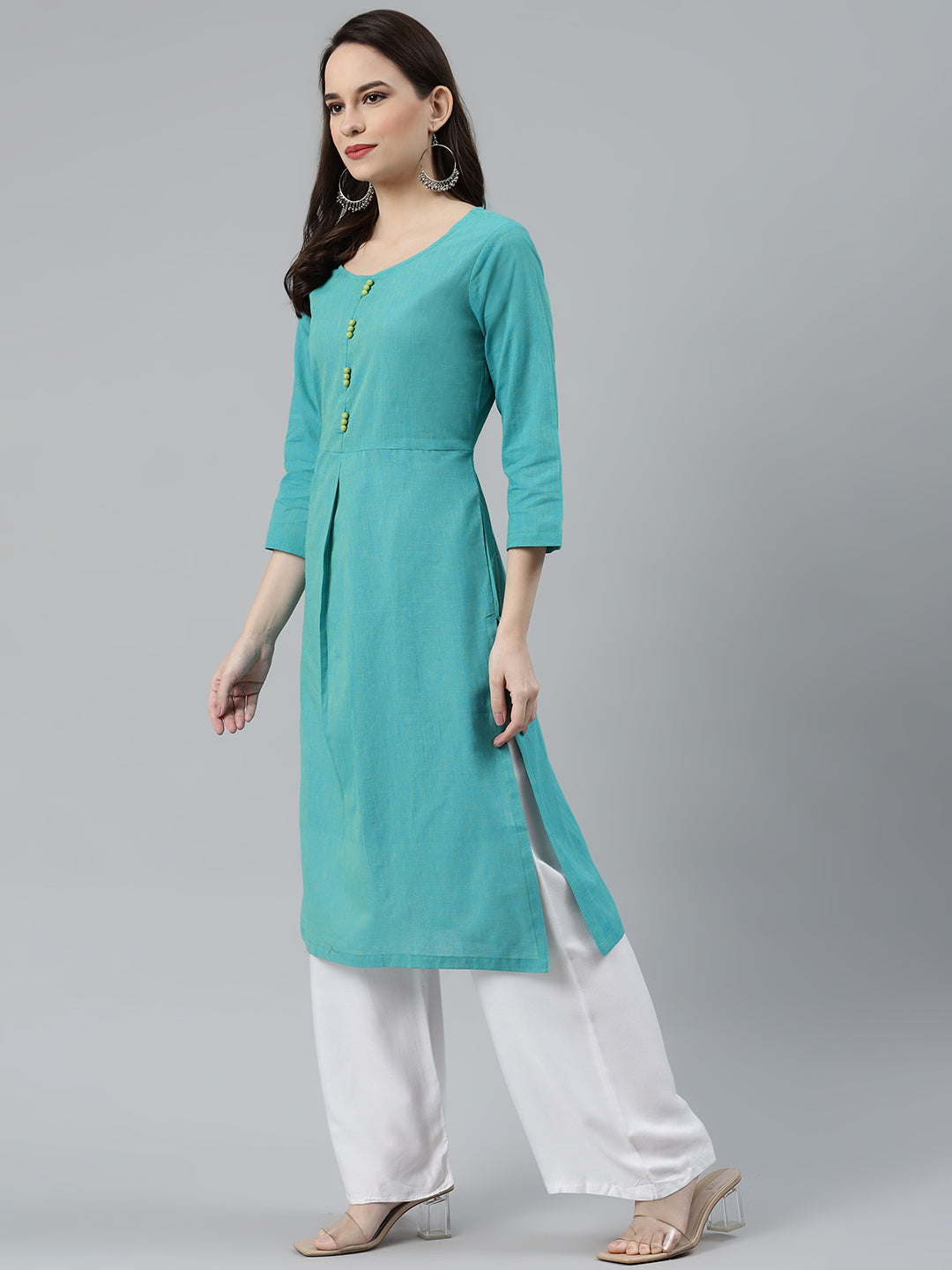 Jompers Women Blue Woven Design Pure Cotton Straight Pleated Kurta - Distacart