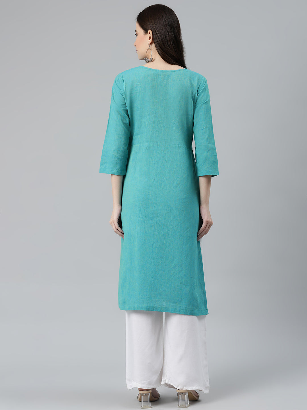 Jompers Women Blue Woven Design Pure Cotton Straight Pleated Kurta - Distacart