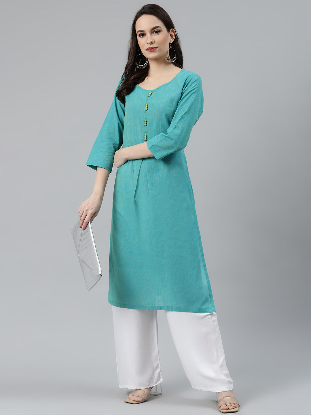 Jompers Women Blue Woven Design Pure Cotton Straight Pleated Kurta - Distacart