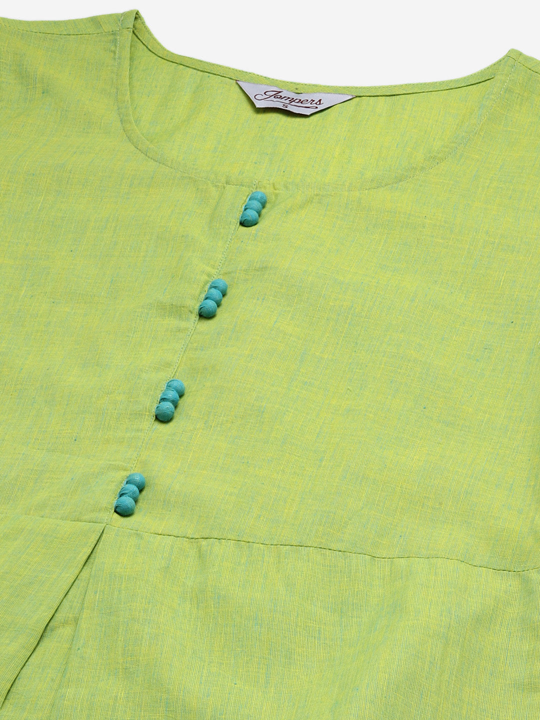 Jompers Women Green Woven Design Pure Cotton Straight Pleated Kurta - Distacart