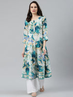 Thumbnail for Jompers Women Off White & Blue Floral Printed Floral Anarkali Kurta - Distacart