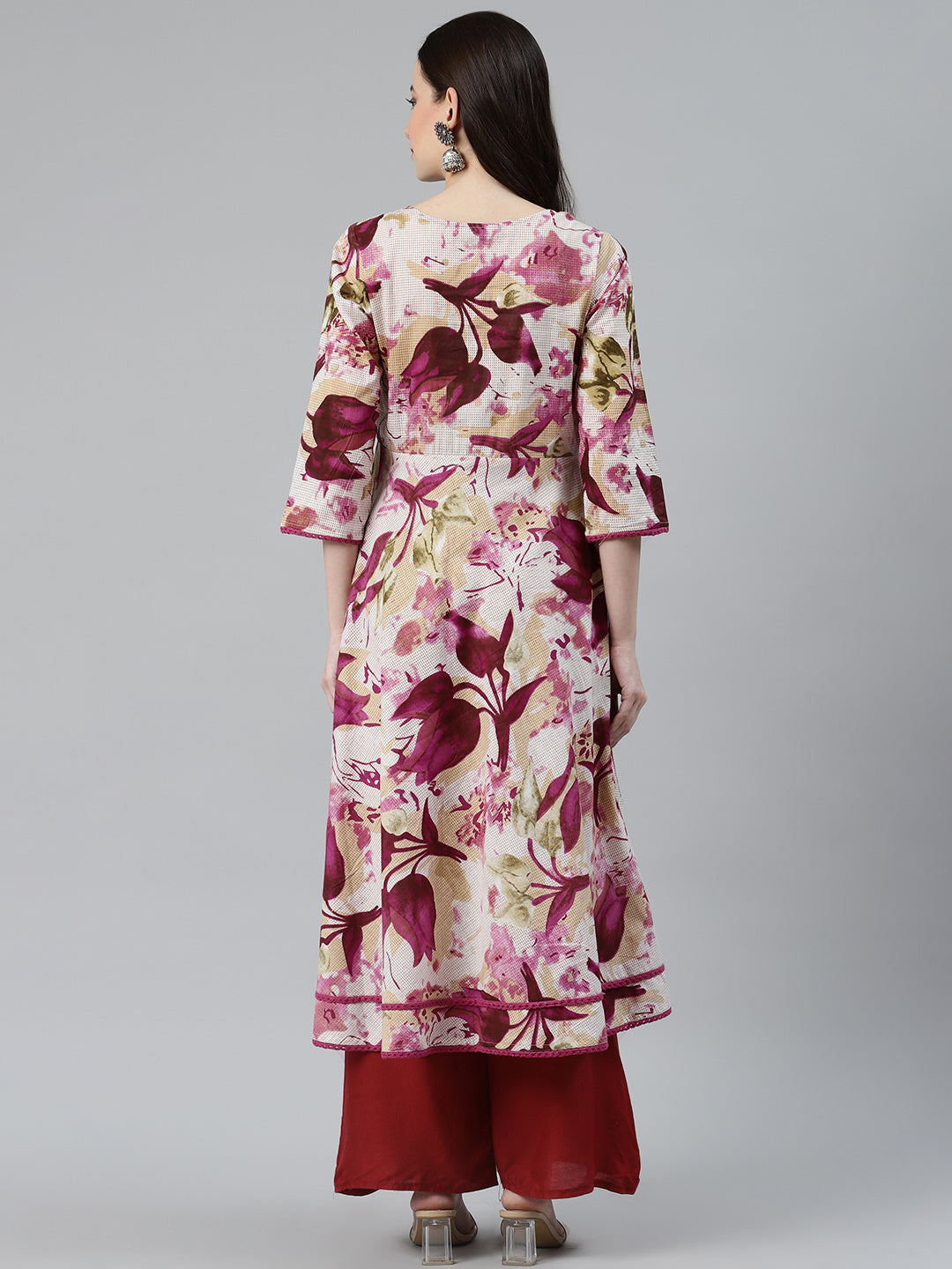 Jompers Women Off White & Purple Floral Printed Floral Anarkali Kurta - Distacart