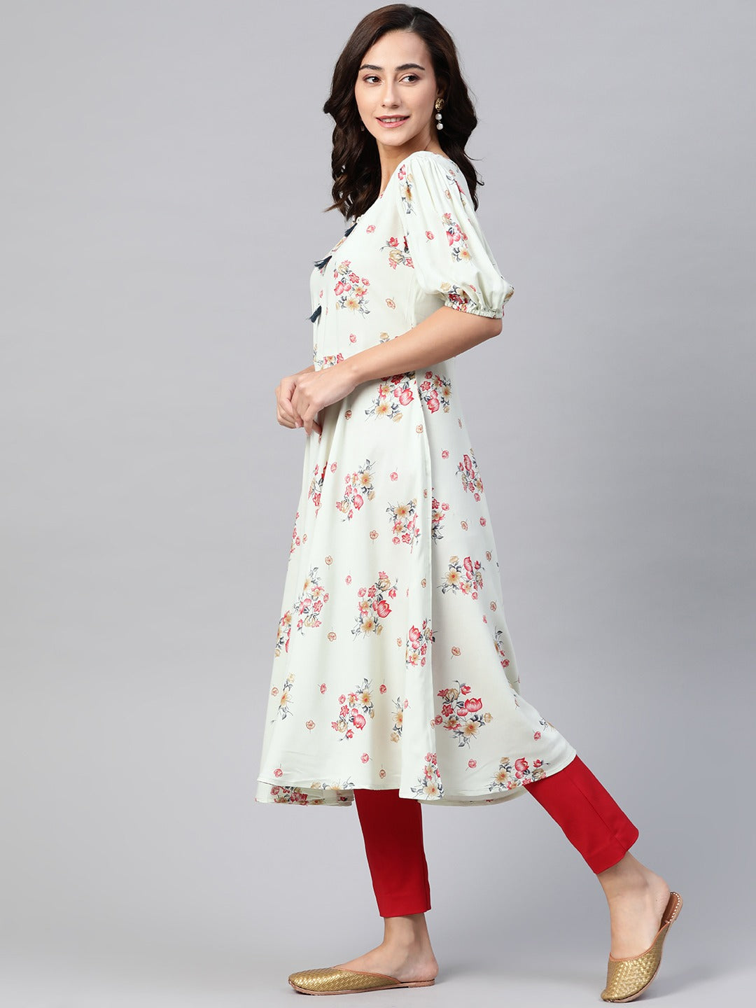 Jompers Women Green & Red Floral Printed A-Line Kurta - Distacart