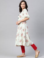 Thumbnail for Jompers Women Green & Red Floral Printed A-Line Kurta - Distacart