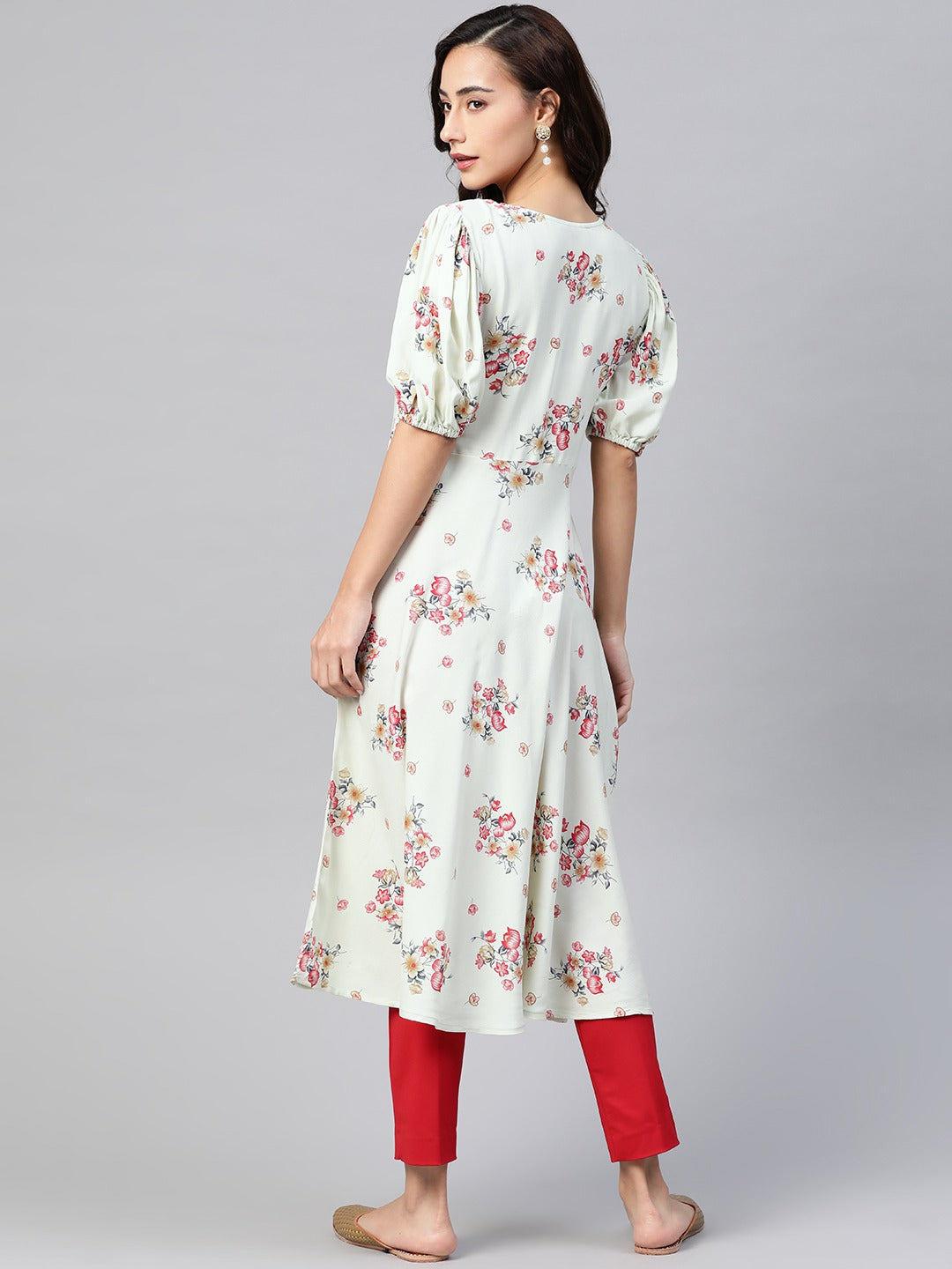 Jompers Women Green & Red Floral Printed A-Line Kurta - Distacart