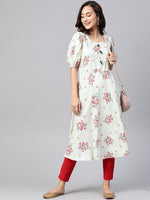 Thumbnail for Jompers Women Green & Red Floral Printed A-Line Kurta - Distacart