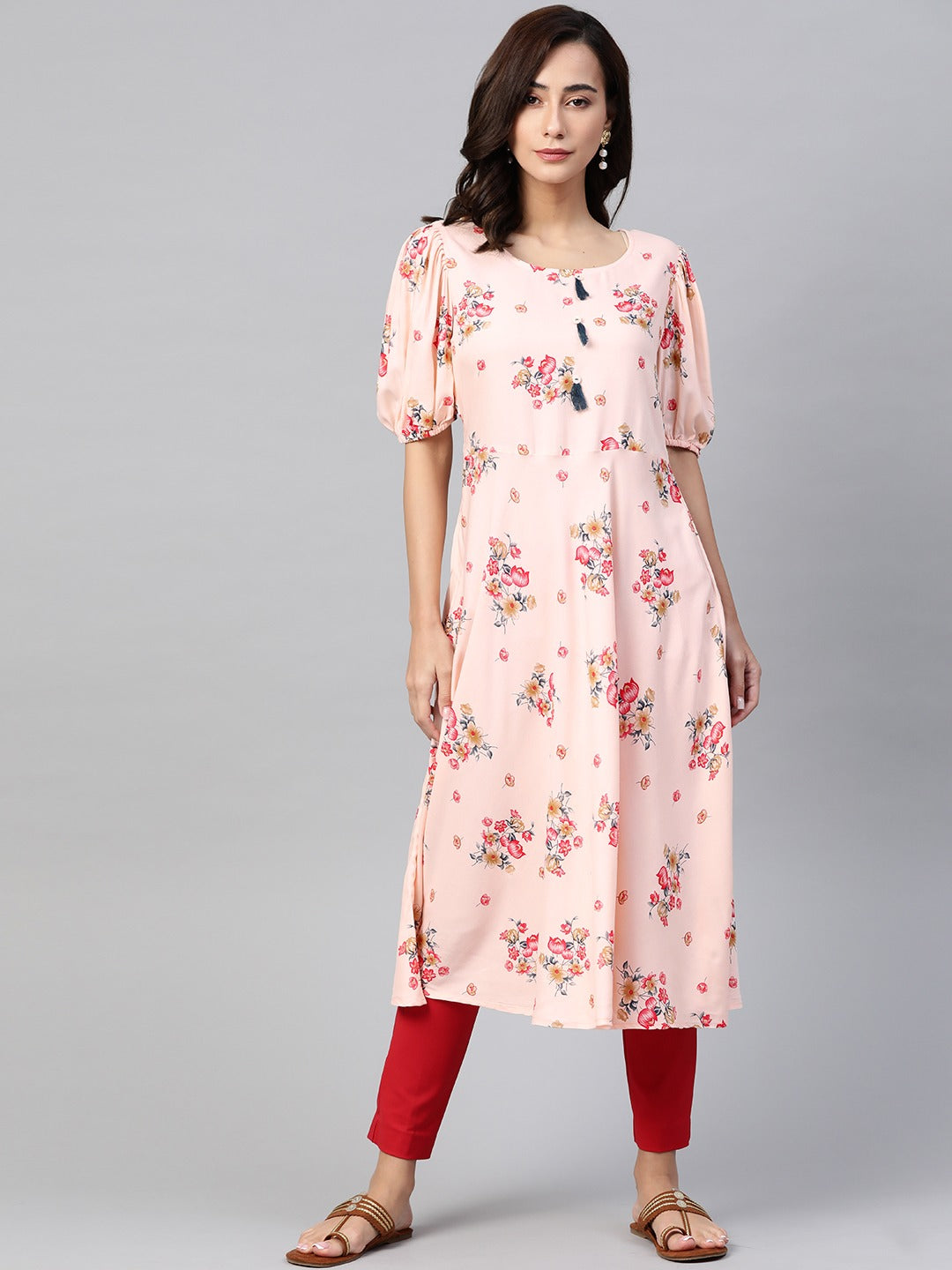 Jompers Women Pink & Red Floral Printed A-Line Kurta - Distacart