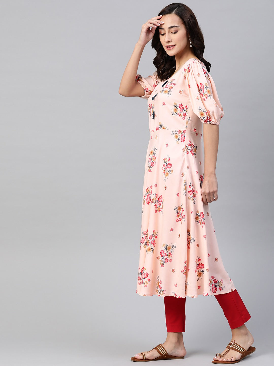 Jompers Women Pink & Red Floral Printed A-Line Kurta - Distacart