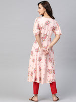 Thumbnail for Jompers Women Pink & Red Floral Printed A-Line Kurta - Distacart