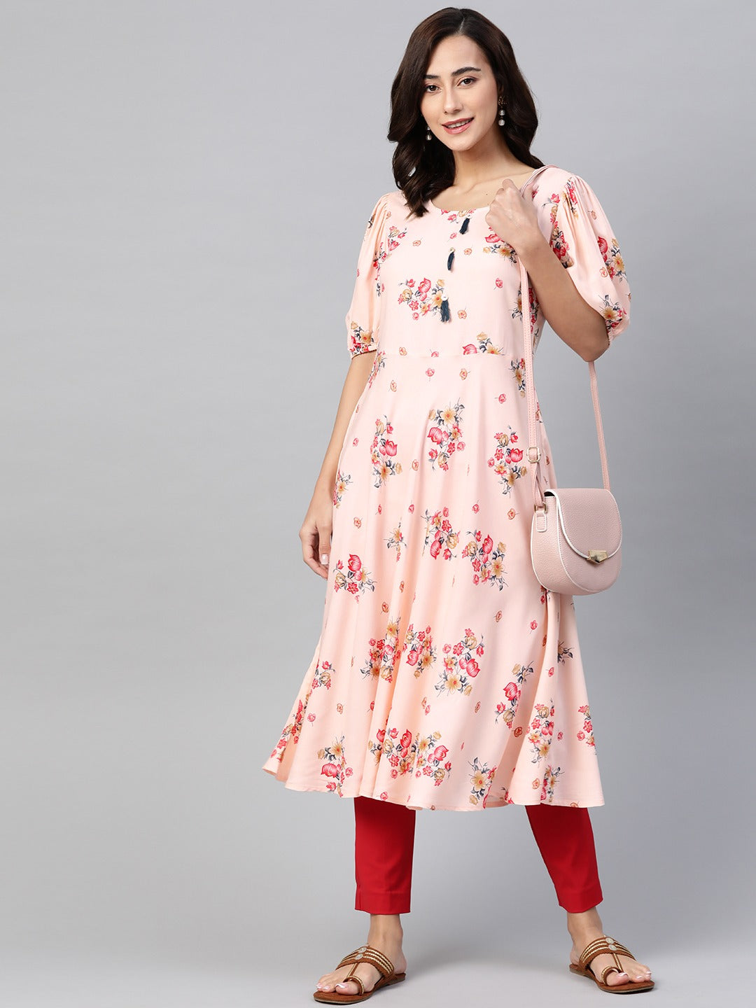 Jompers Women Pink & Red Floral Printed A-Line Kurta - Distacart