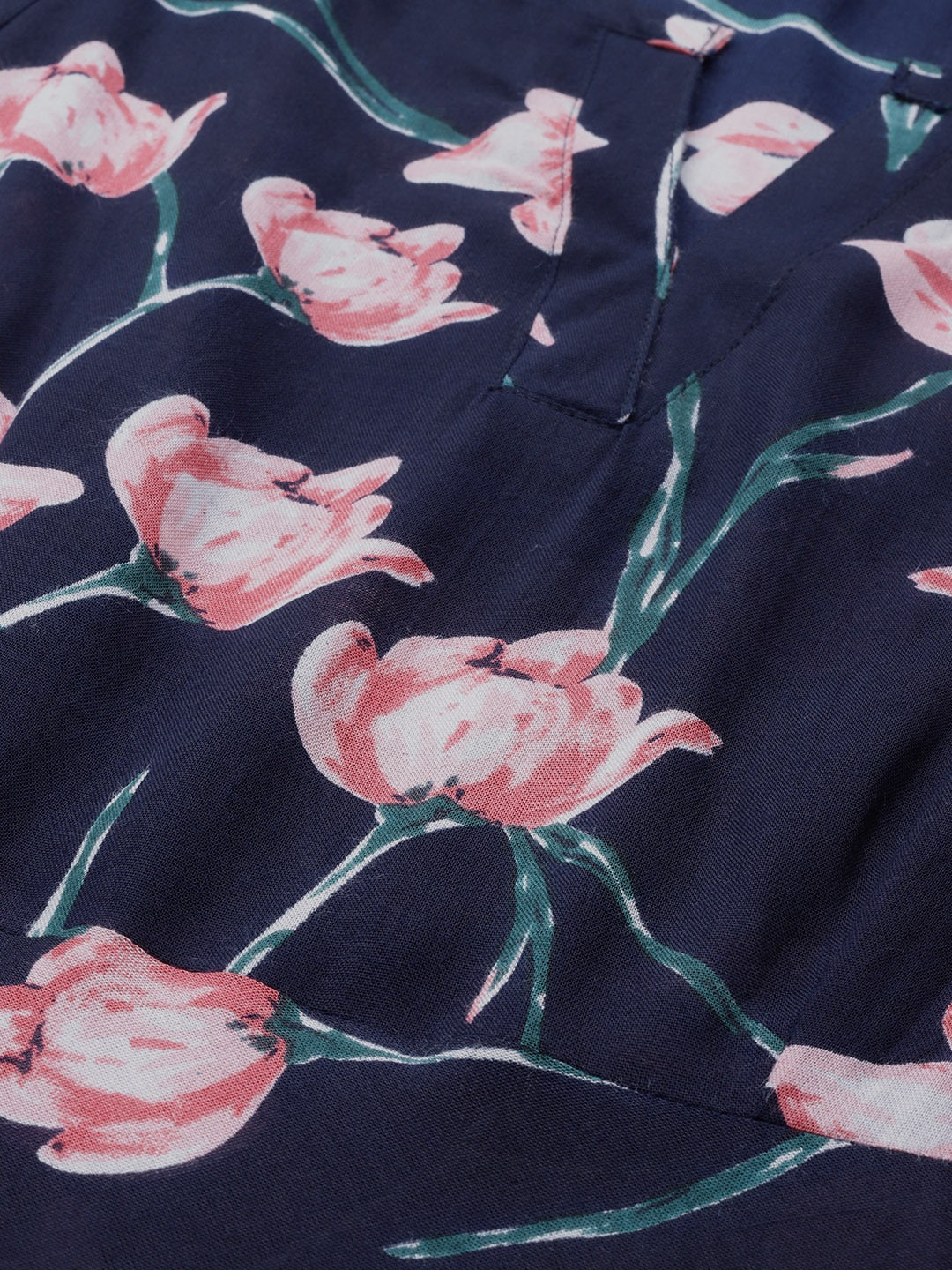 Jompers Women Navy Blue & Pink Floral Printed A-Line Kurta - Distacart