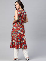 Thumbnail for Jompers Women Maroon & Blue Ethnic Motifs Printed Flaired Kurta - Distacart
