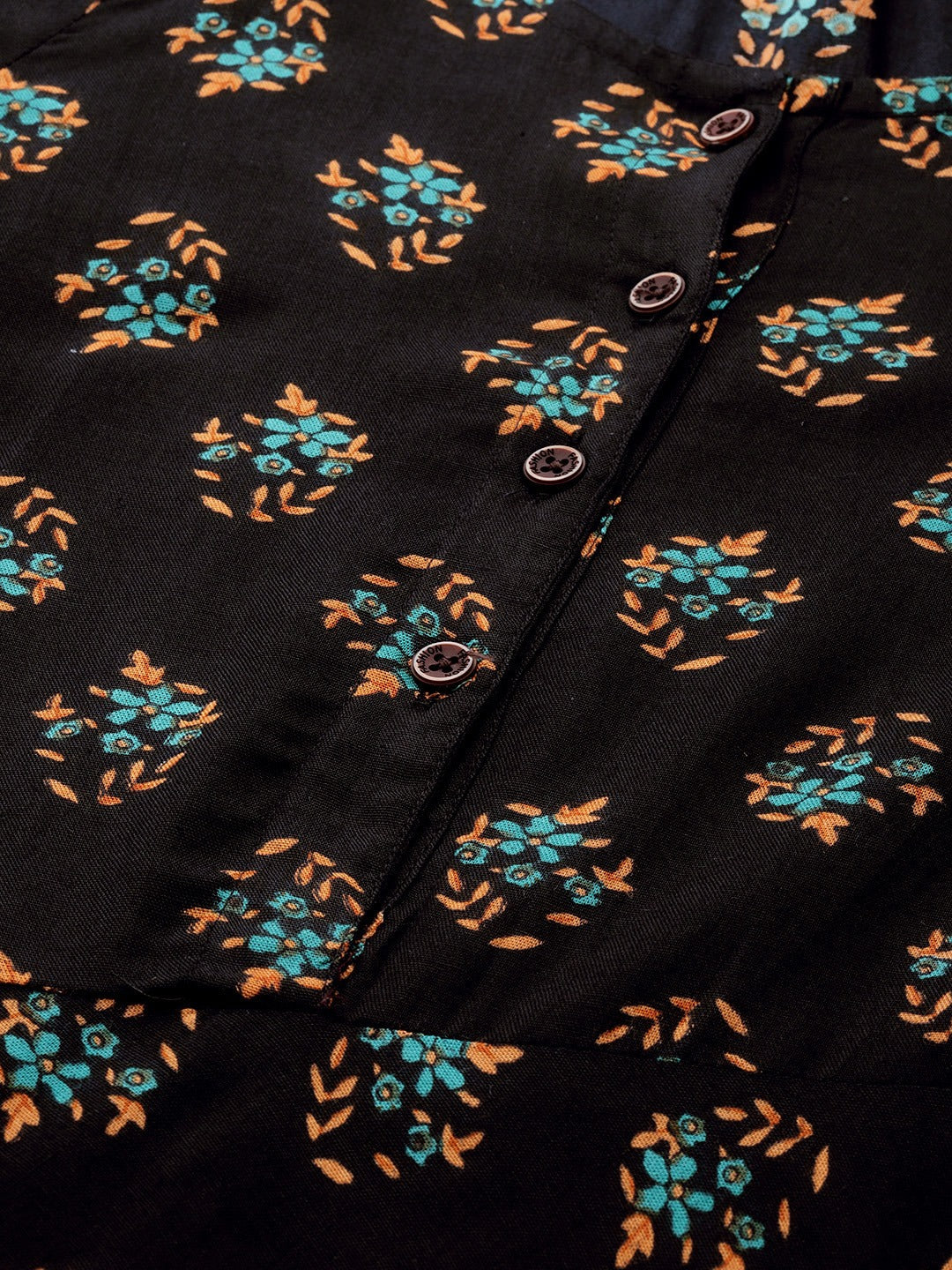 Jompers Women Black & Mustard Yellow Floral Printed A-Line Kurta - Distacart