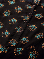 Thumbnail for Jompers Women Black & Mustard Yellow Floral Printed A-Line Kurta - Distacart
