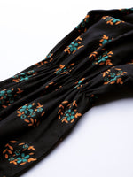 Thumbnail for Jompers Women Black & Mustard Yellow Floral Printed A-Line Kurta - Distacart