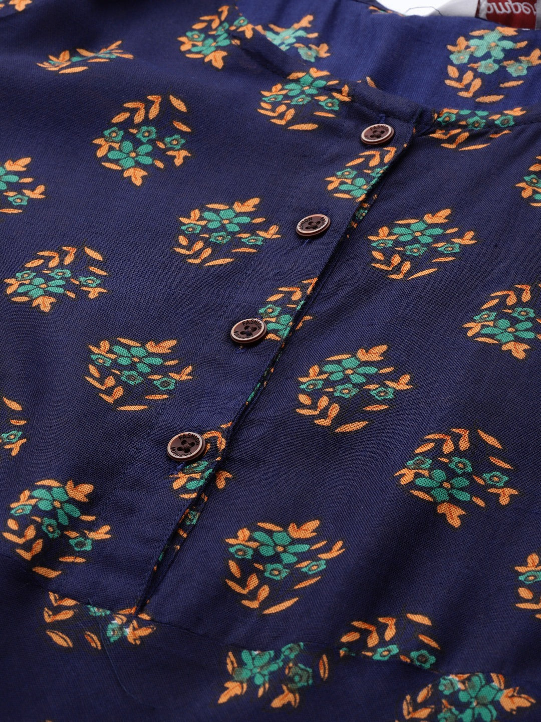 Jompers Women Navy & Mustard Yellow Floral Printed A-Line Kurta - Distacart