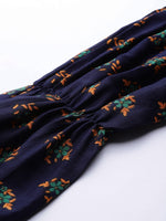 Thumbnail for Jompers Women Navy & Mustard Yellow Floral Printed A-Line Kurta - Distacart