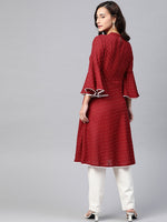 Thumbnail for Jompers Women Maroon & White Polka Dots Print Bell Sleeves Anarkali Kurta - Distacart