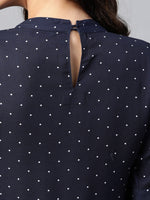 Thumbnail for Jompers Women Navy Blue & White Polka Dots Print Bell Sleeves Anarkali Kurta - Distacart