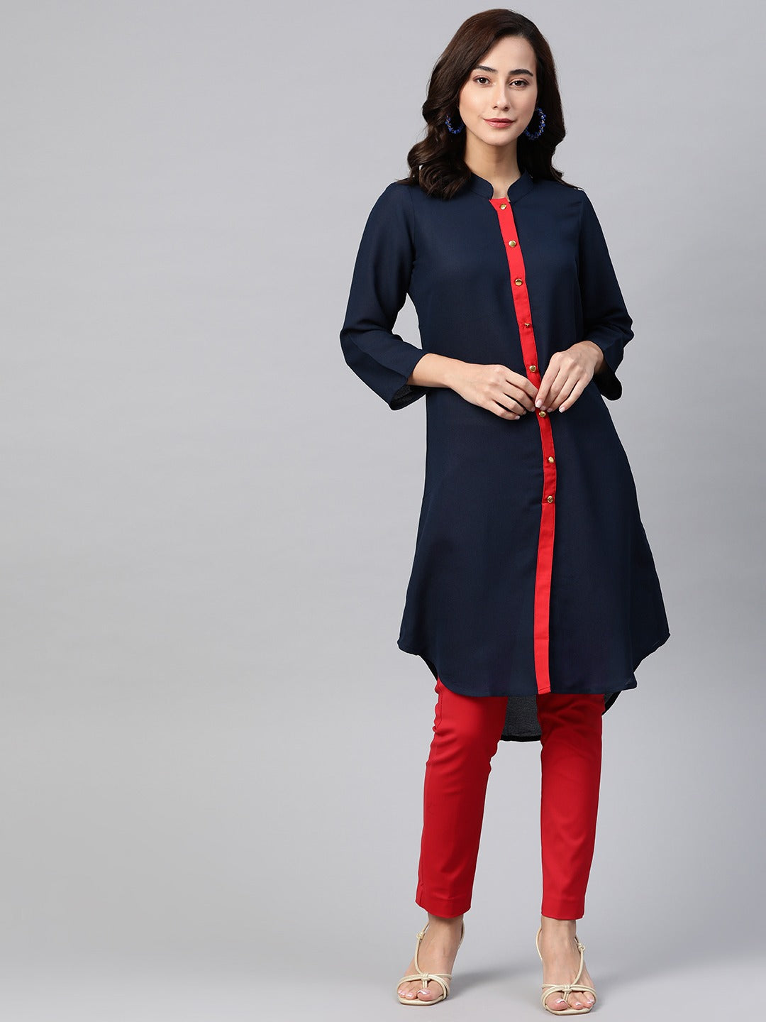Jompers Women Navy Blue & Red Solid A-line Kurta - Distacart