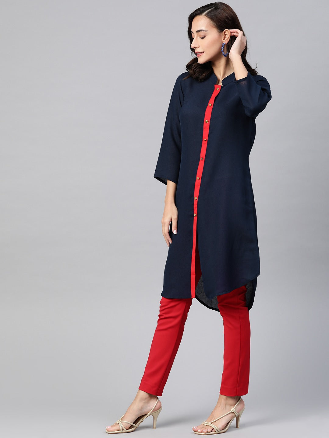 Jompers Women Navy Blue & Red Solid A-line Kurta - Distacart