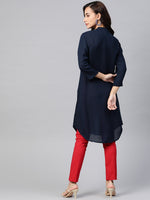 Thumbnail for Jompers Women Navy Blue & Red Solid A-line Kurta - Distacart