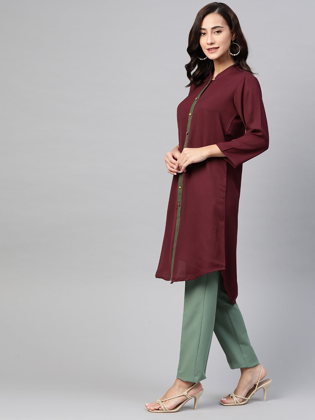 Jompers Women Purple & Green Solid A-line Kurta - Distacart