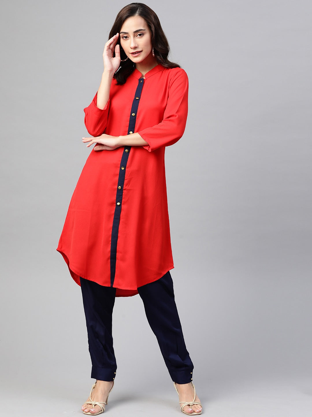 Jompers Women Red & Navy Blue Solid A-line Kurta - Distacart