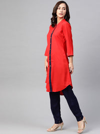 Thumbnail for Jompers Women Red & Navy Blue Solid A-line Kurta - Distacart