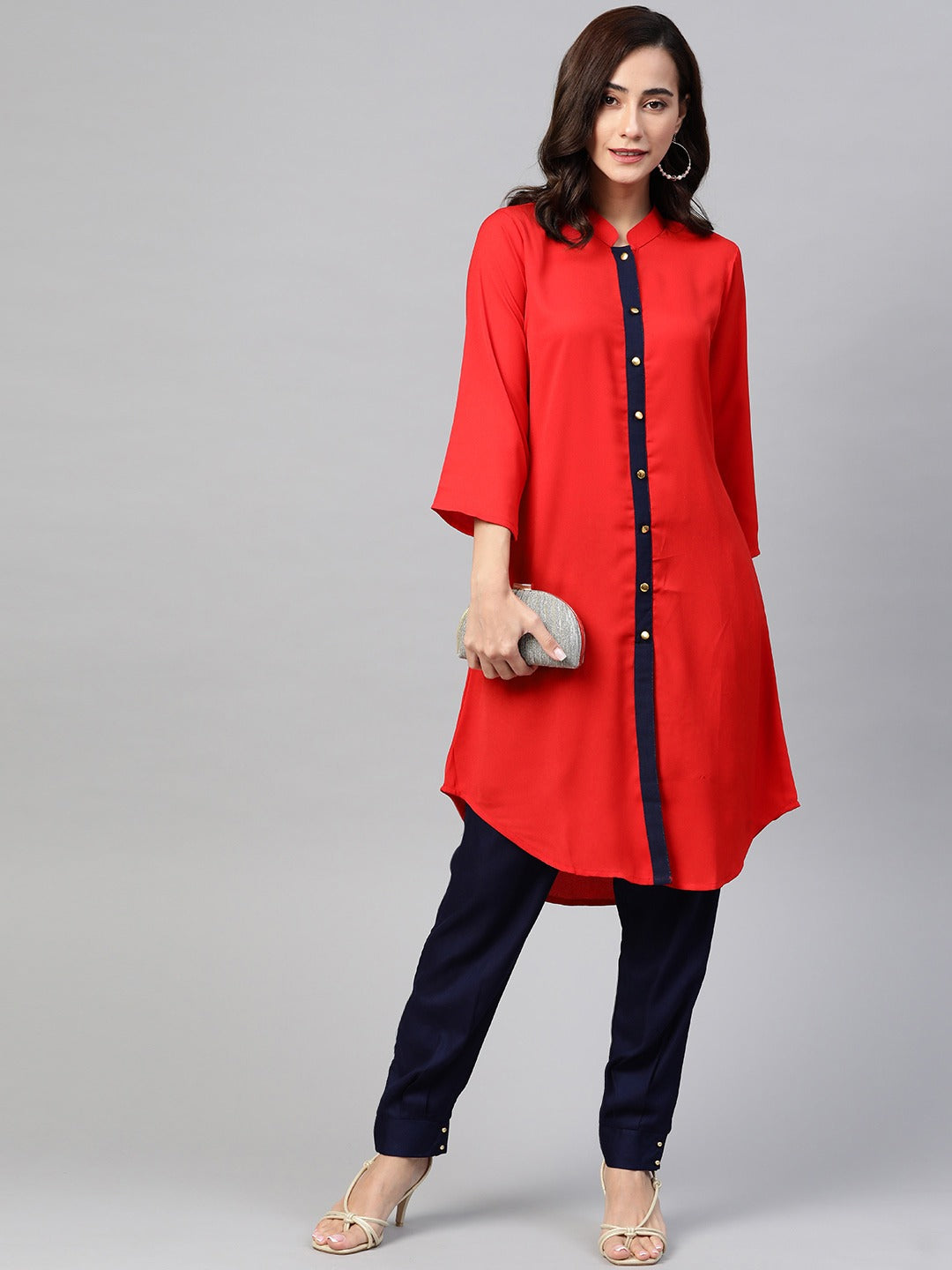 Jompers Women Red & Navy Blue Solid A-line Kurta - Distacart