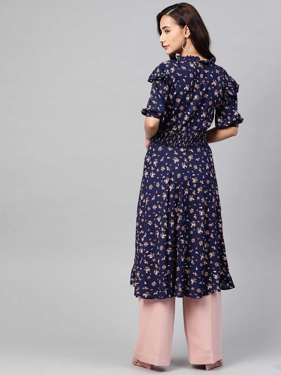 Jompers Women Navy Blue & Pink Floral Printed Floral Anarkali Kurta - Distacart